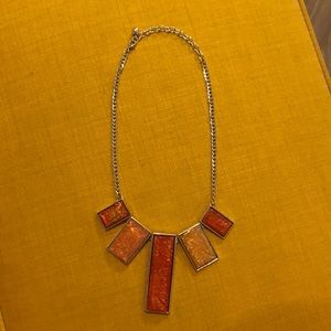 Silver necklace with five iridescent pendants